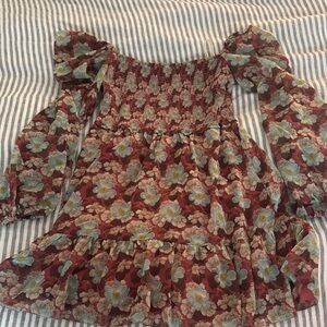 Wilfred Floral Smocked Blouse in Burgundy and Cream